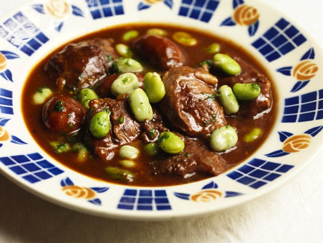 To serve, spoon the pork and sauce into warmed serving bowls and scatter the beans over