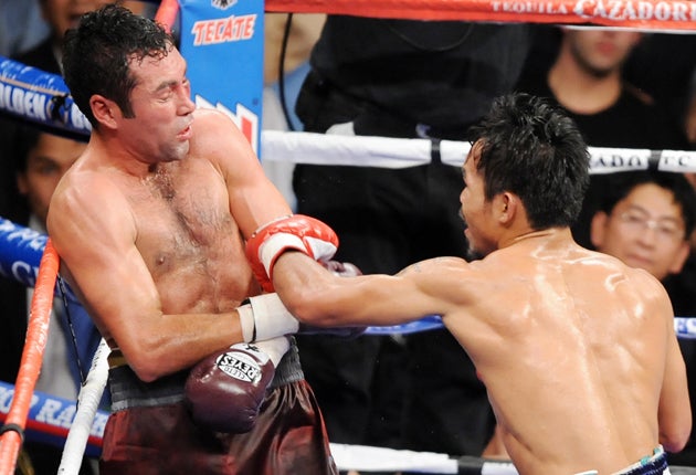 De La Hoya was stopped by Manny Pacquiao in the eighth round