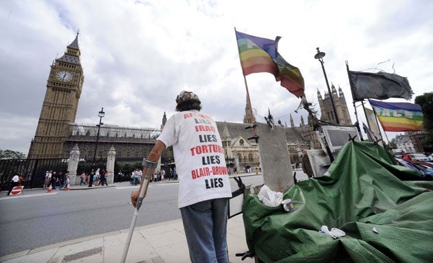 Brian Haw outside Westminster