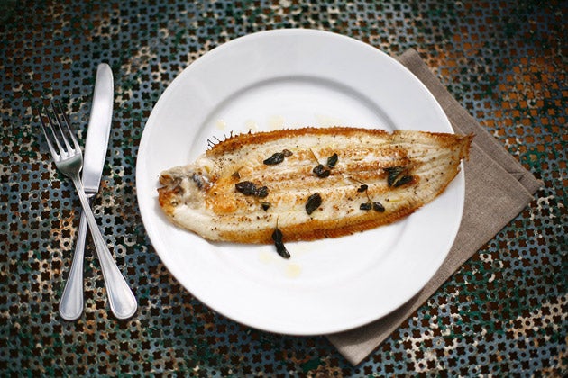 Unsalted butter infused lightly with sage, a sprinkle of coarse salt and a good grinding of black pepper is all the fish needs