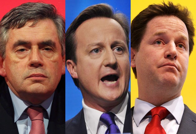 Gordon Brown, David Cameron and Nick Clegg took part in the first TV debate