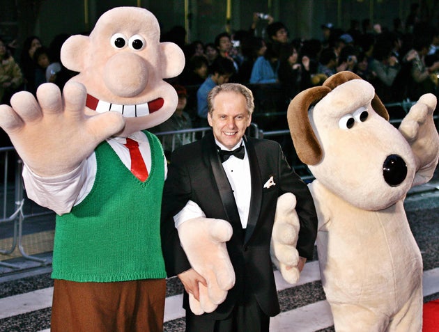 Wallace and Gromit with creator Nick Park