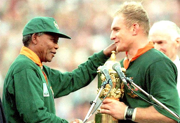 Nelson Mandela presenting Francois Pienaar with the World Cup trophy in 1995 is rugby’s most iconic image