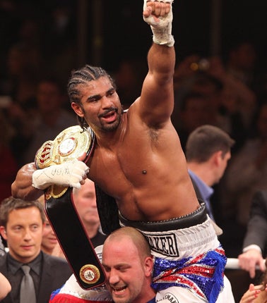 David Haye enjoys the moment after winning the WBA heavyweight title