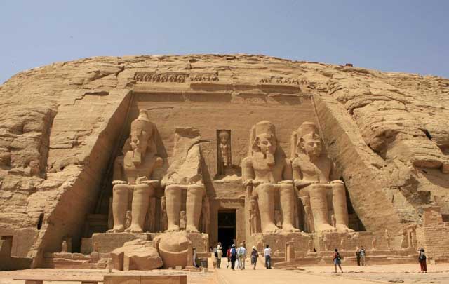 The twin temples at Abu Simbel in Egypt are dedicated to Ramesses II and Queen Nefertari