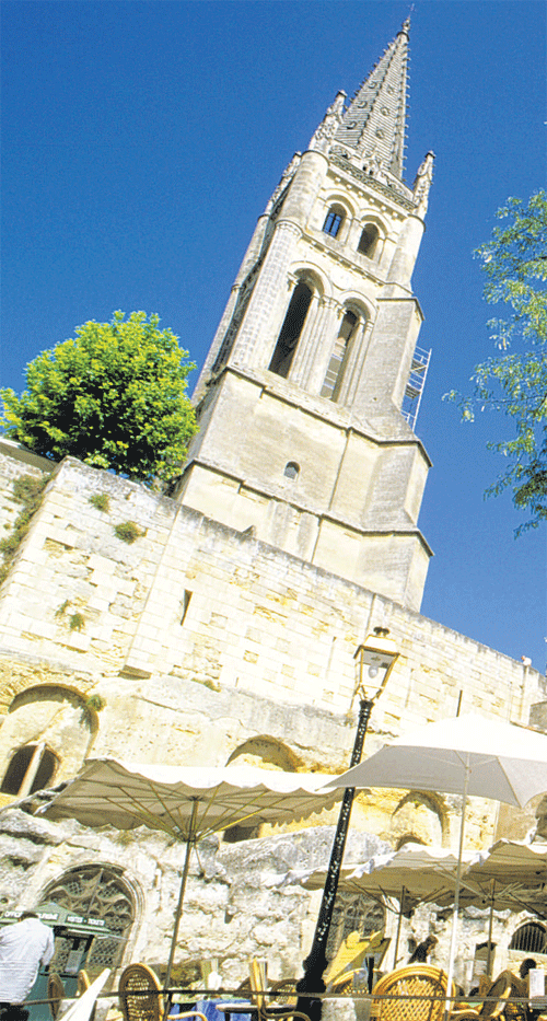 Historic setting: a church tower presides over St-Emilion