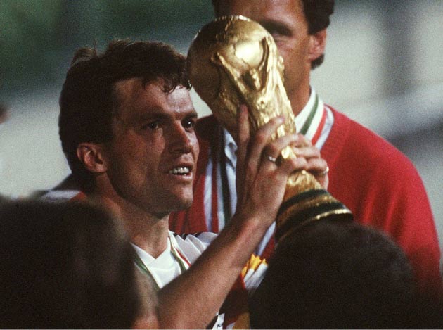 Lothar Matthaus lifts the World Cup at Italia 90