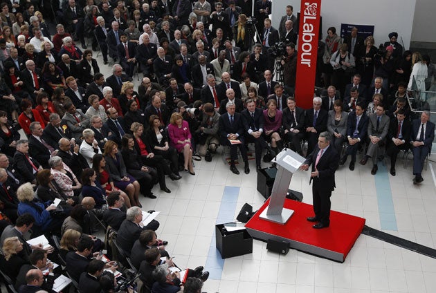 Gordon Brown unveiled Labour's 2010 election manifesto at the Queen Elizabeth Hospital in Birmingham