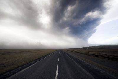 The ash cloud from Eyjafjoell volcano is pictured on May 8, 2010 in Hvolsvoellur, Iceland