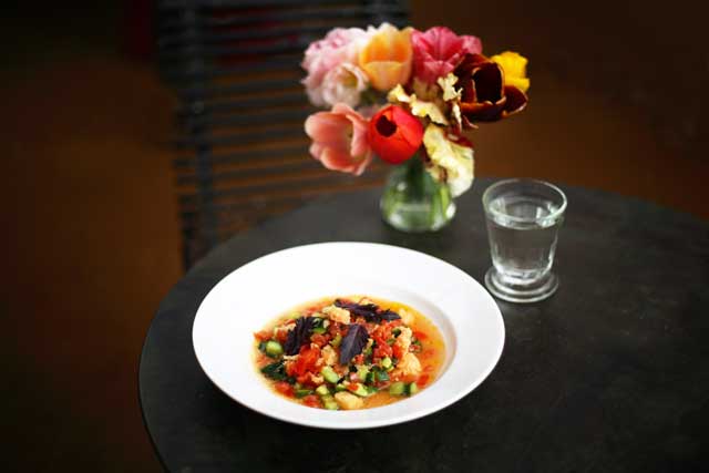 Cucumber, tomato and bread soup has a fresh, sharp, clean taste