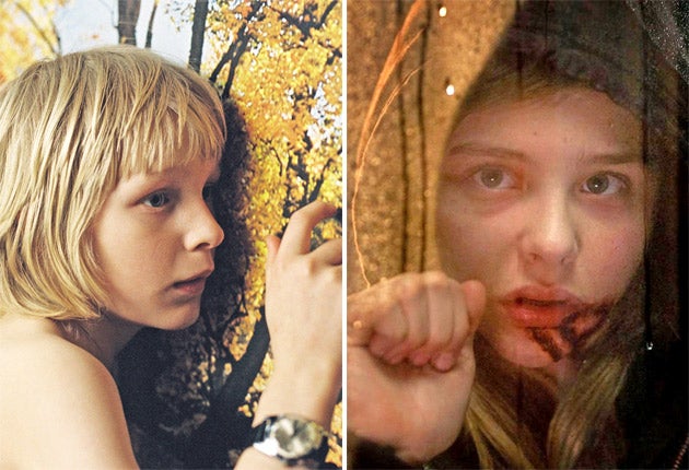 Vampire weakened: Kare Hedebrant in the 2008 film 'Let the Right One In' (left); Chloe Moretz in the American remake, 'Let Me In'