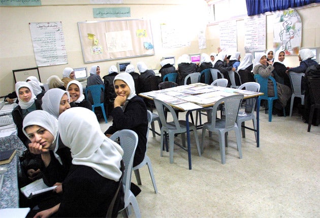 Palestinian schoolgirls in the town of Baqaa