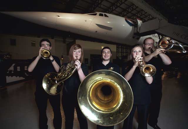 Hitting a high note: Musicians get ready to play on Concorde