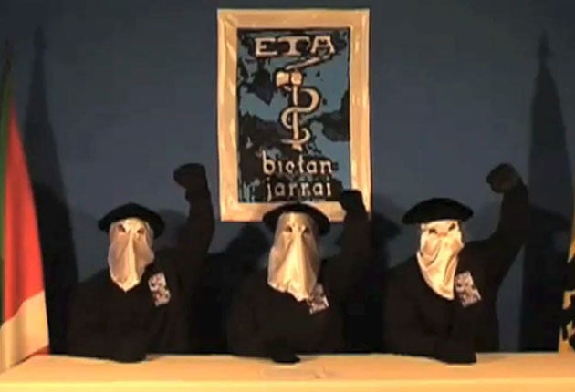 ETA separatists in a 2010 video announcing its intention to seek a political solution