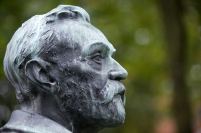 The statue of Alfred Nobel at the Karolinska Institute in Stockholm, Sweden