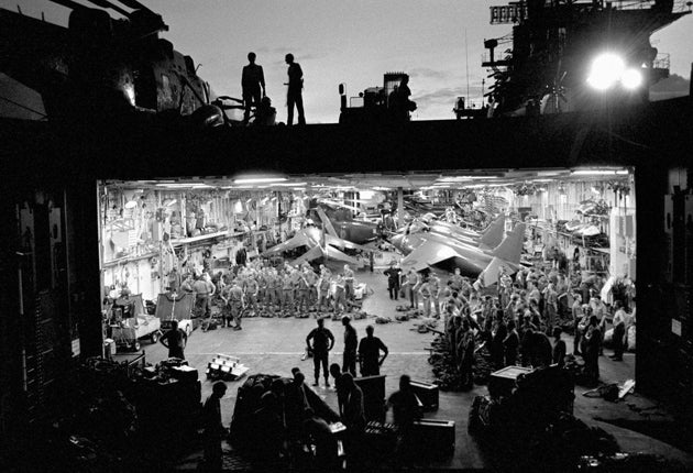 Harriers lined up on HMS Hermes during the Falklands war in 1982