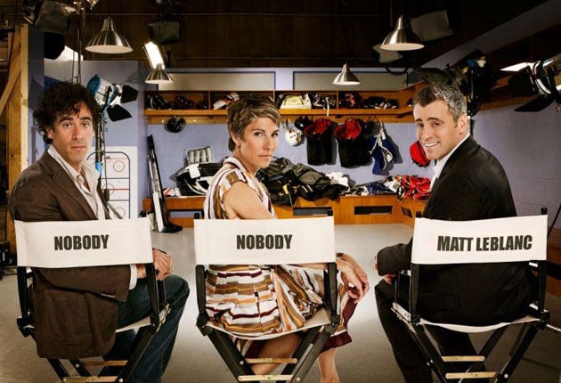 Tamsin Greig (centre) starred in 'Episodes' alongside Stephen Mangan and Matt LeBlanc