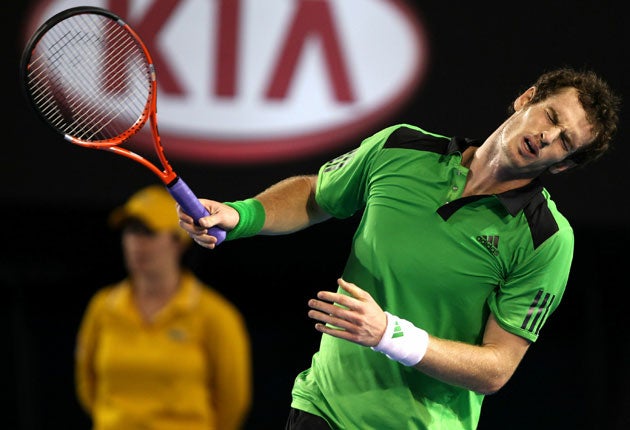 Andy Murray (above) struggled to hold his serve against Marcos Baghdatis