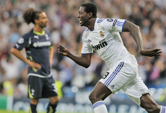 Adebayor scored twice for Real last night