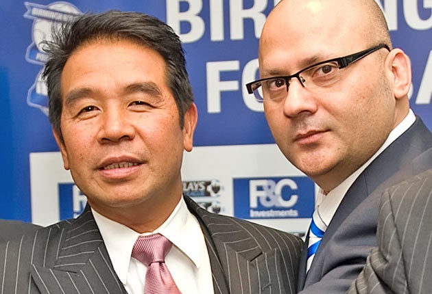 The Birmingham City owner Carson Yeung (left) and vice-chairman Peter Pannu