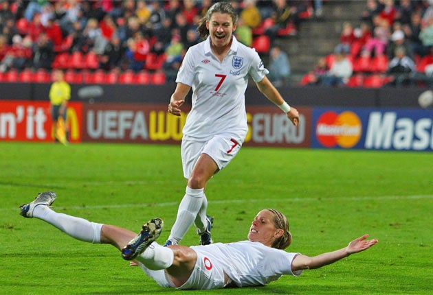 Smith celebrates one of her 46 England goals