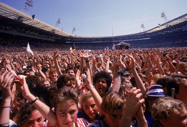 Scenes at Wembley Stadium during Live Aid (Getty)