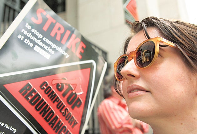 Lucy Fleming of the BBC News website takes part in the 24-hour
strike by NUJ members