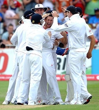 Pace-setters: Tim Bresnan propels England towards victory at Trent Bridge; winning by two clear Tests will put them on top of the world rankings ahead of India