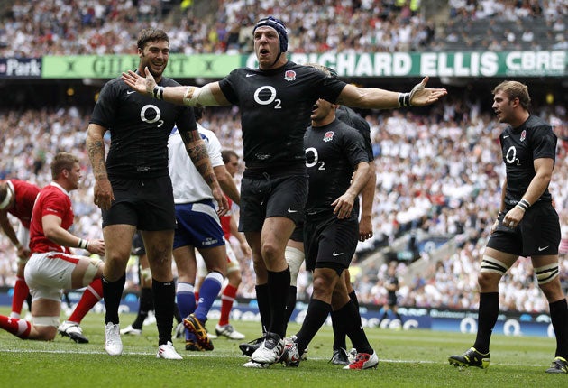 Trying Times: James Haskell, the England No 8, celebrates scoring against Wales at Twickenham