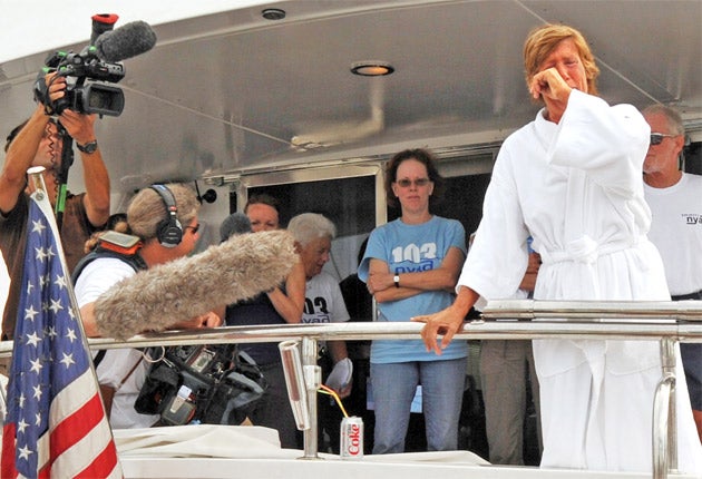 Diana Nyad speaks to fans in Key West, Florida, yesterday, following her failed attempt to swim there from Cuba