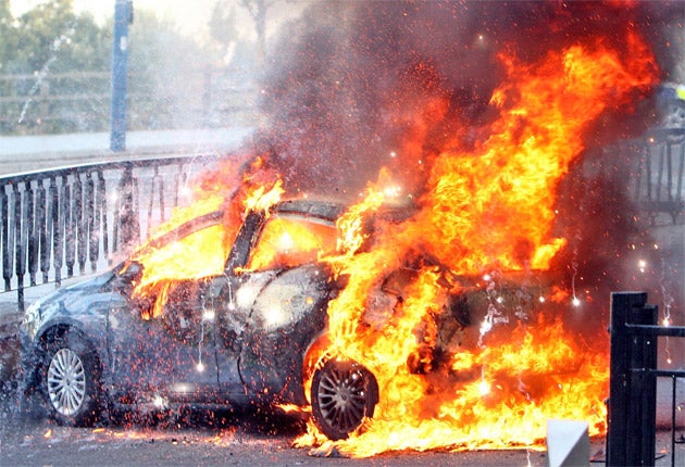 A blazing car near Moor St station, Birmingham