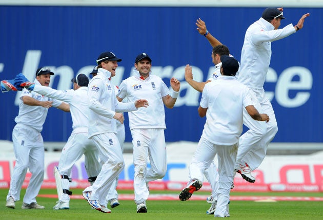 England players celebrate after victory over India