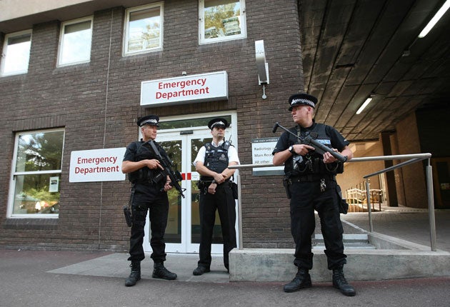 Jersey police stand guard outside St Helier hospital