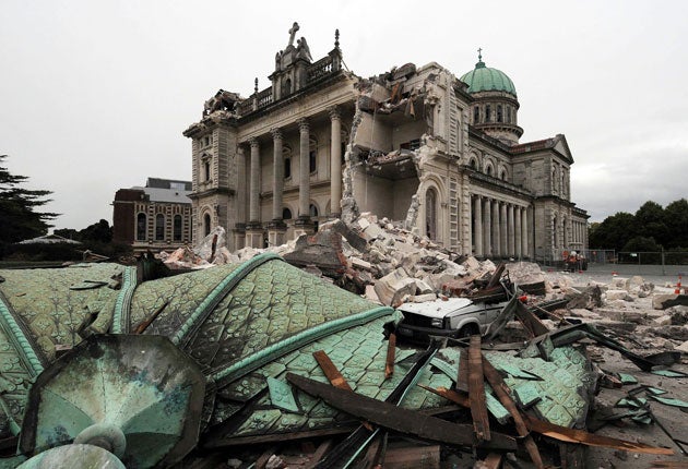 The extensively damaged Catholic cathedral