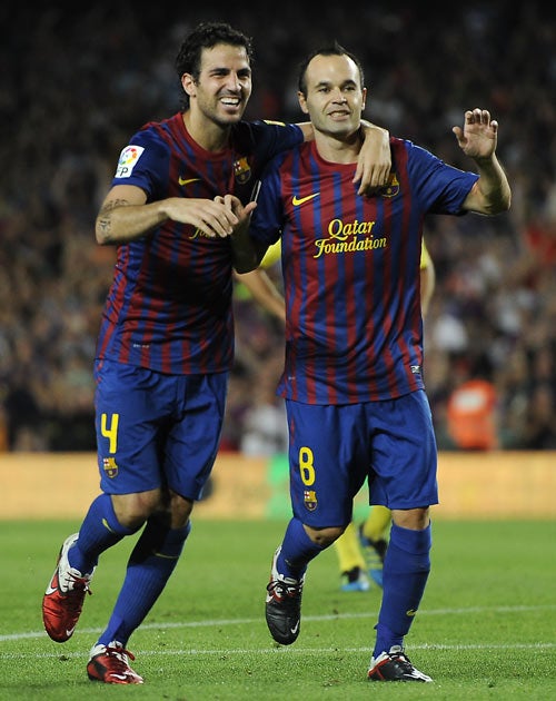 Fabregas with Iniesta last night