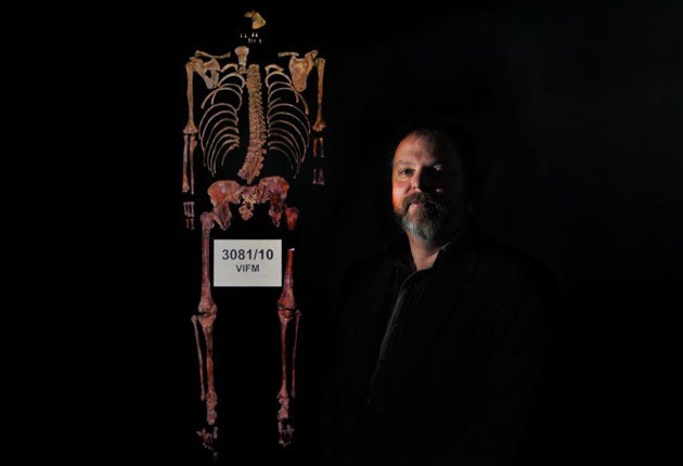 Leigh Olver, Ned Kelly's great grand nephew, stands in front of the recently discovered remains