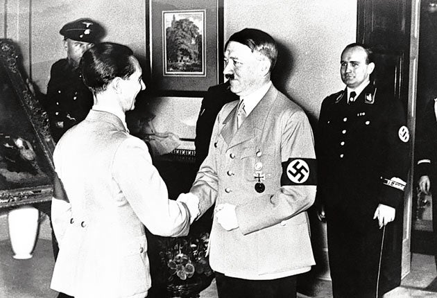 Goebbels and Hitler on the propaganda minister's birthday in Berlin on October 29, 1937