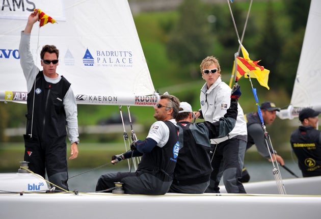 United in protest, the two Americans in Ian Williams' Team GAC Pindar, Matt Cassidy (left) and Bill Hardesty, second from right, flag their concerns to the umpires for the World Match Racing Tour in St. Moritz