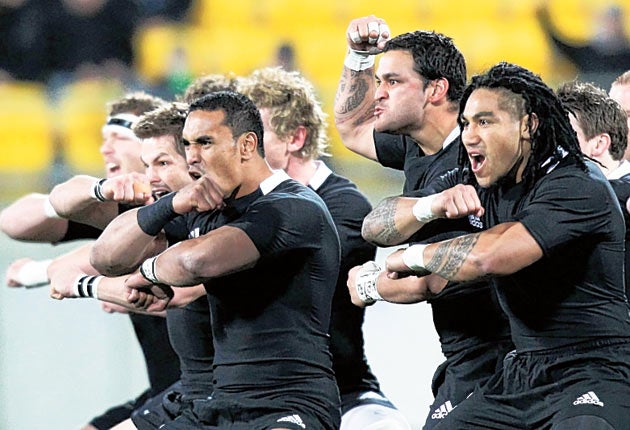 New Zealand All Blacks players perform a haka