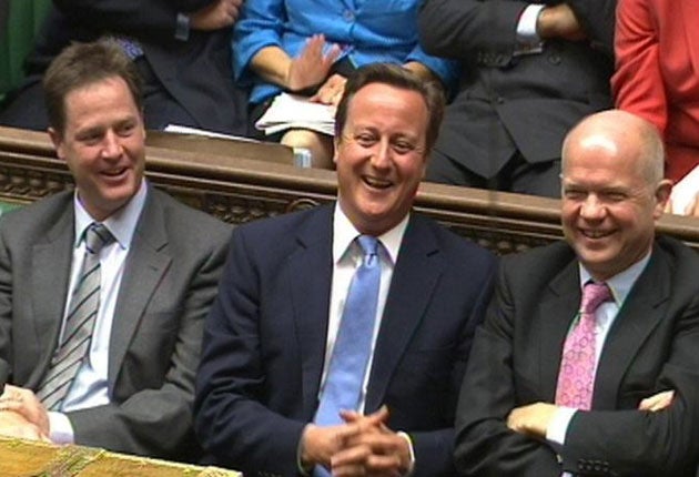 Deputy Prime Minister Nick Clegg, Prime Minister David Cameron and Foreign Secretary William Hague during Prime Minister's Questions