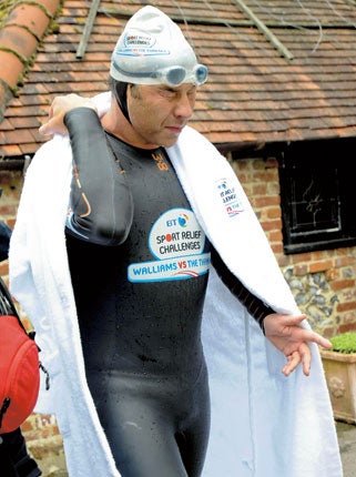 David Walliams takes a break near Goring, Berkshire, yesterday