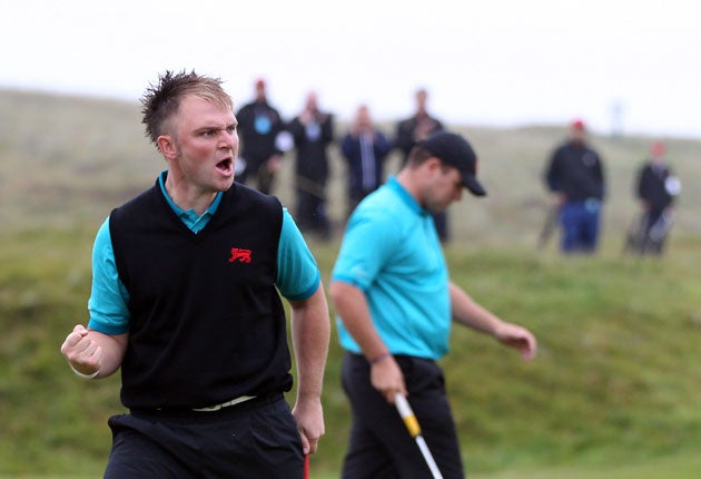 GB and Ireland's Andy Sullivan holes a birdie in the foursomes