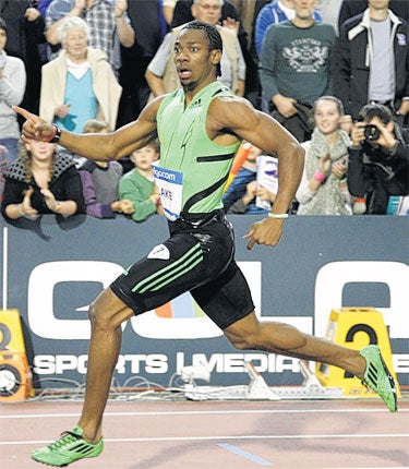 Yohan Blake reacts to winning the 200m in 19.26sec last night