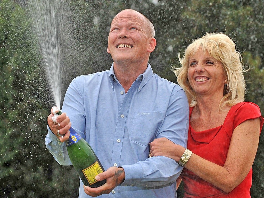 Dave and Angela Dawes celebrate their win