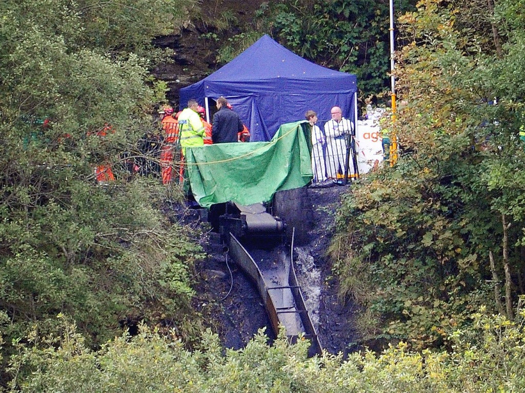 Rescue workers at Gleision colliery after the tragedy in September 2011