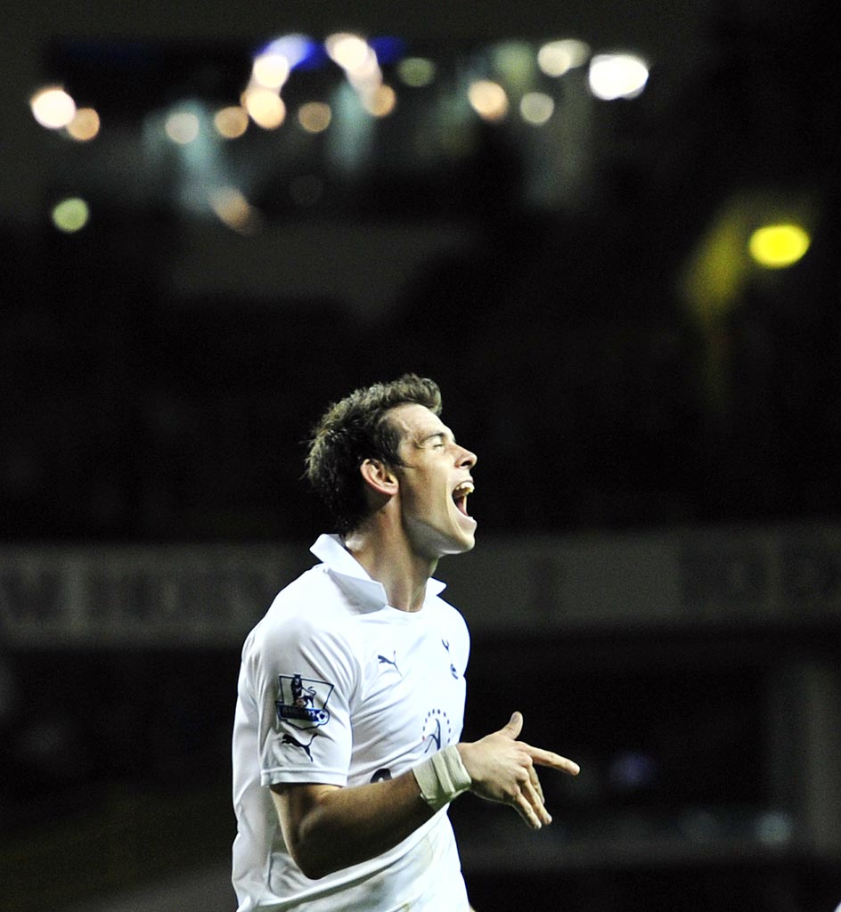 Gareth Bale celebrates after opening the scoring for Tottenham