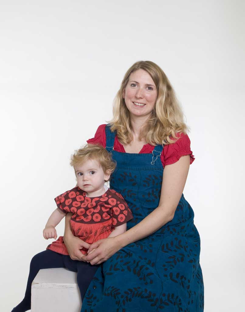 Just sew stories: Jane with her one-year-old daughter Amelia, in a vintage Clothkits design
