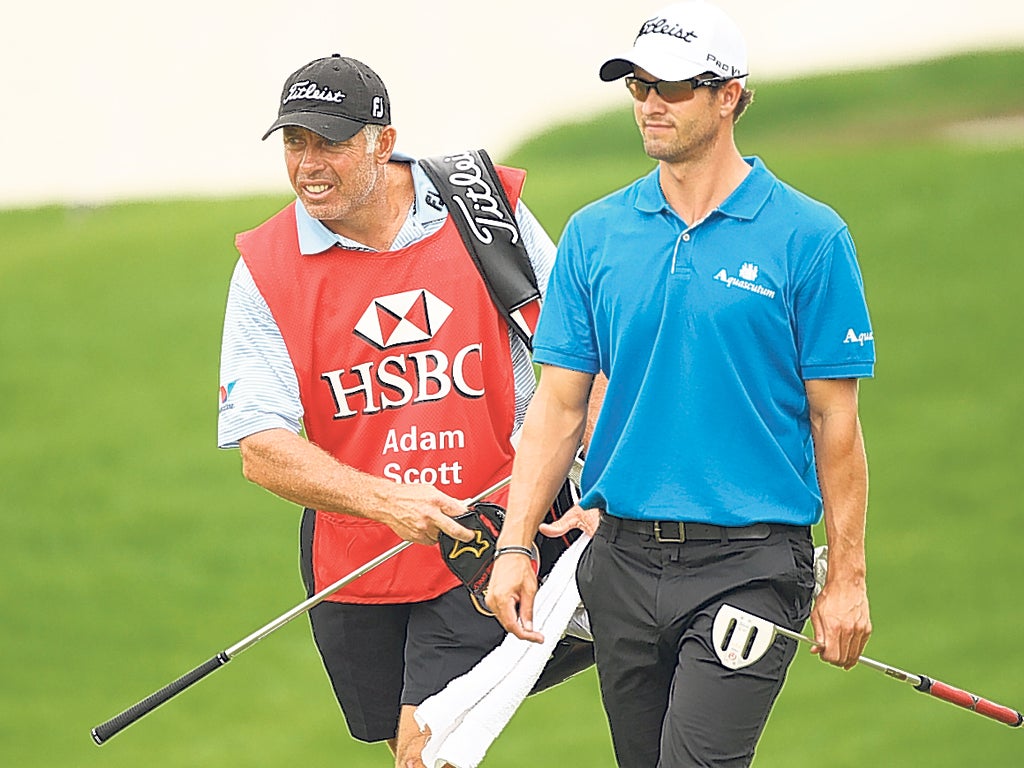 Steve Williams (left) caddying for Adam Scott in Shanghai this week