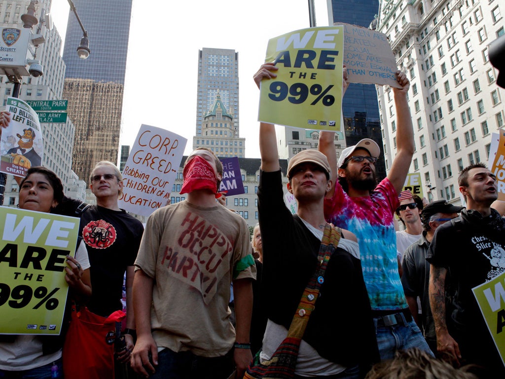 Occupy Wall Street protesters march against wealth inequality