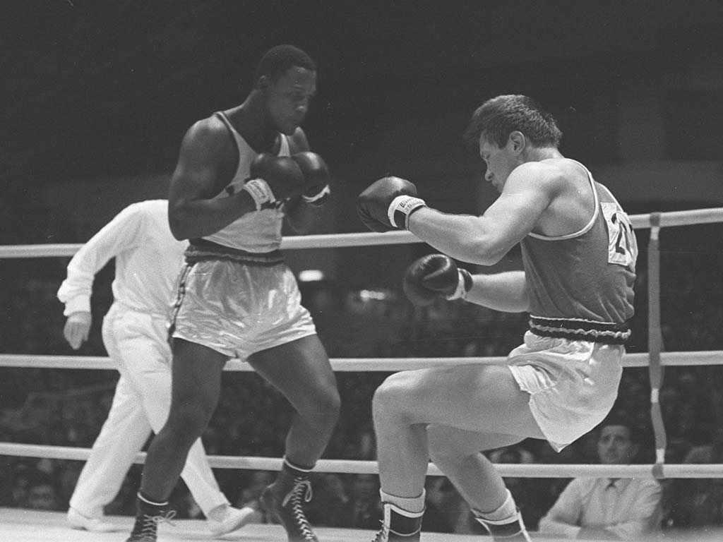 February 1970 v JIMMY ELLIS, NEW YORK, WON TKO 5TH ROUND 

Frazier was crowned world champion for the first time, winning the WBC and WBA titles at Madison Square Garden. The aggressive Frazier was at his relentless best, flooring Ellis for the first time in his career on two occasions in the fourth round. Ellis failed to emerge for the fifth. Frazier is pictured here during the 1964 Olympics, in which he won gold.
